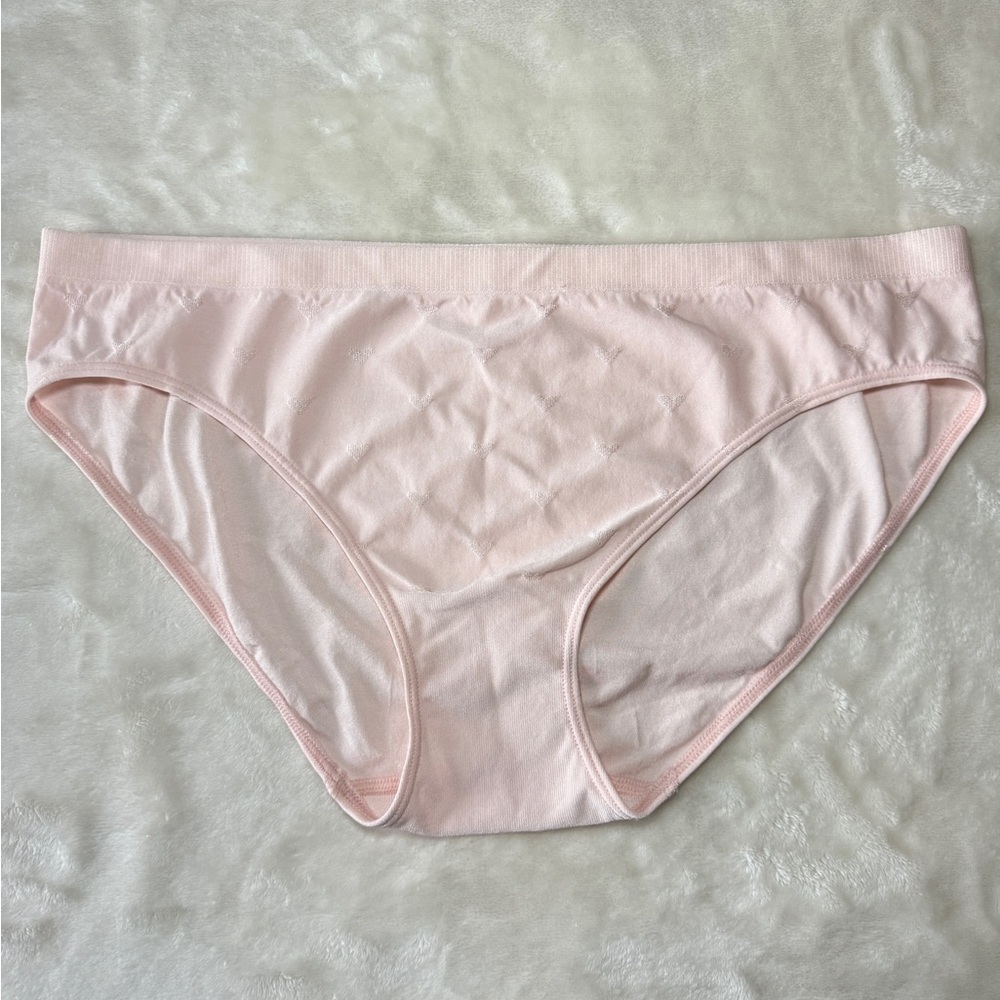 Victoria's Secret Seamless Bikini Panty Peach Pink Hearts Size XL